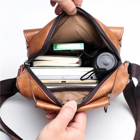 Small Crossbody Bag, Mens Shoulder Bag, Vintage PU leather Office Business Bag - Picture 6 of 7